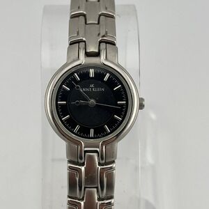 Anne Klein Watch Women 23mm Case Black Dial 7" Silver Band 10/3049- New Battery